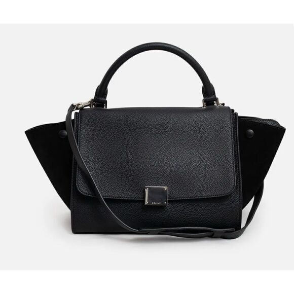 Authentic CELINE
Large Trapeze Bag  Calfskin Leather Suede in Black/ Excellent - Picture 1 of 16